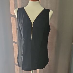 Calvin Klein Black Sleeveless Zipper Blouse